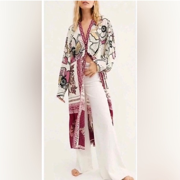 Free People C'est Moi Mixed Print Maxi Top Womens Sz XS Button Up Cardigan Dress - Picture 4 of 15